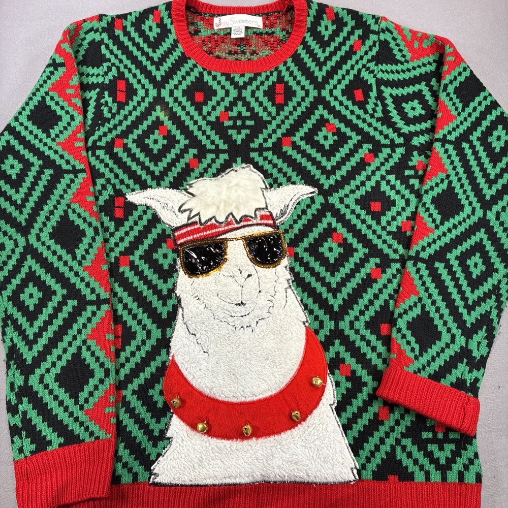 Holiday Time Adult Large Ugly Christmas Sweater With Cool Lama Front & Back
